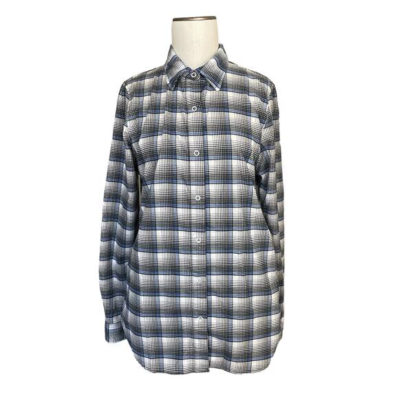 Burton Dryride Plaid Flannel Women's M Snap Front Tunic Waist Buttons Pockets - Picture 1 of 12